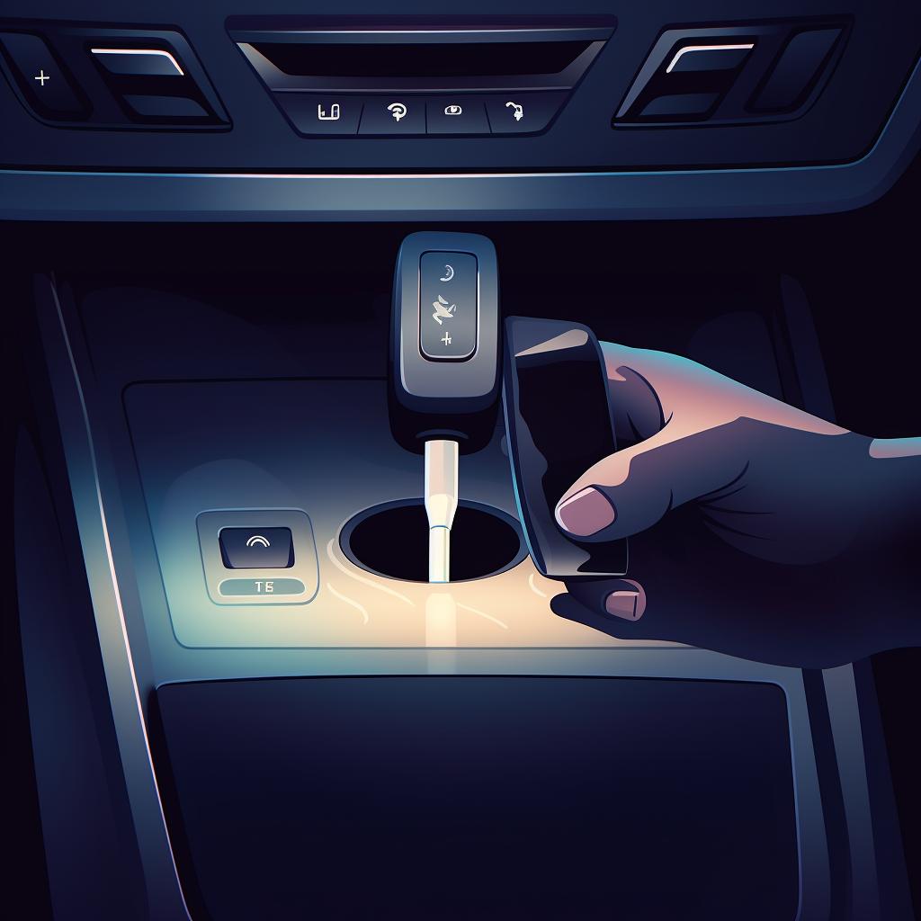 A hand inserting a USB stick into a Tesla's USB port