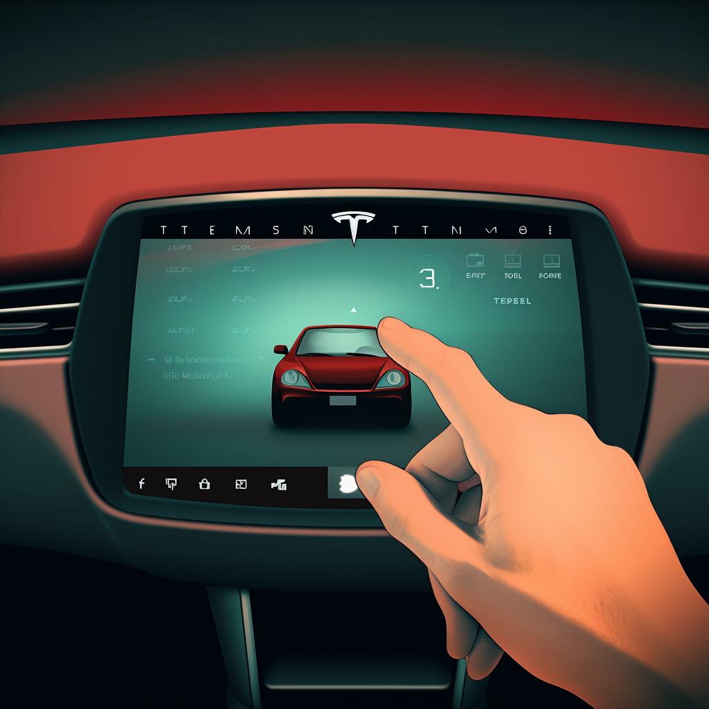 Finger tapping the 'Entertainment' button on the Tesla screen