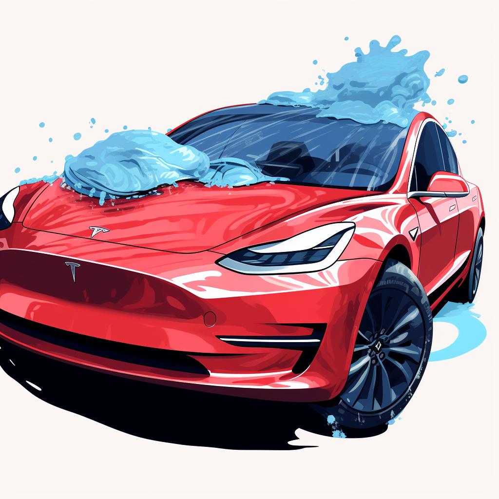 Hand washing a Tesla Model Y with a mitt