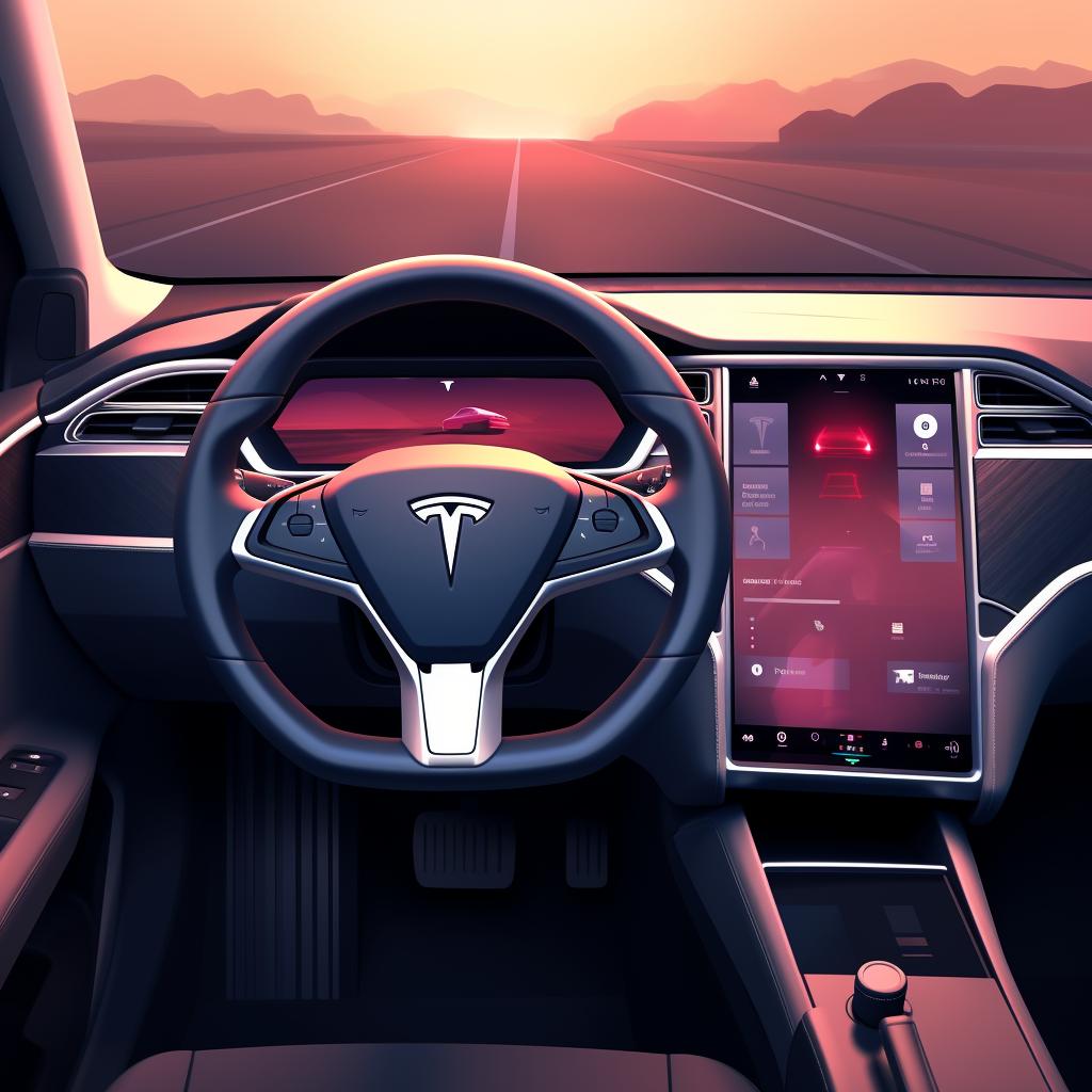 Tesla touchscreen displaying updated software version